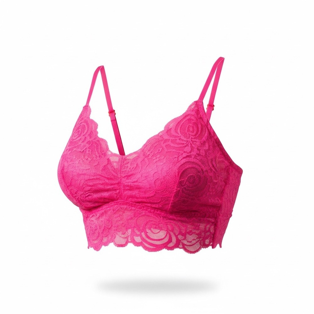 VS PINK Neon Hot Pink Floral Lace Bralette Small Adjustable Straps Fuschia Girly